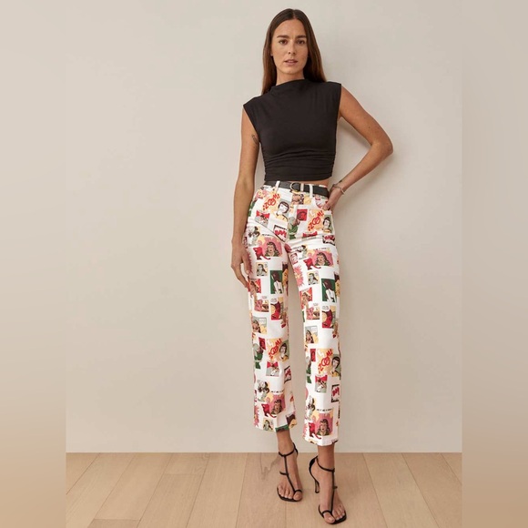 Reformation Comic High Rise Straight Jeans Pop Art Print Sz 26 Organic Cotton - Picture 5 of 17